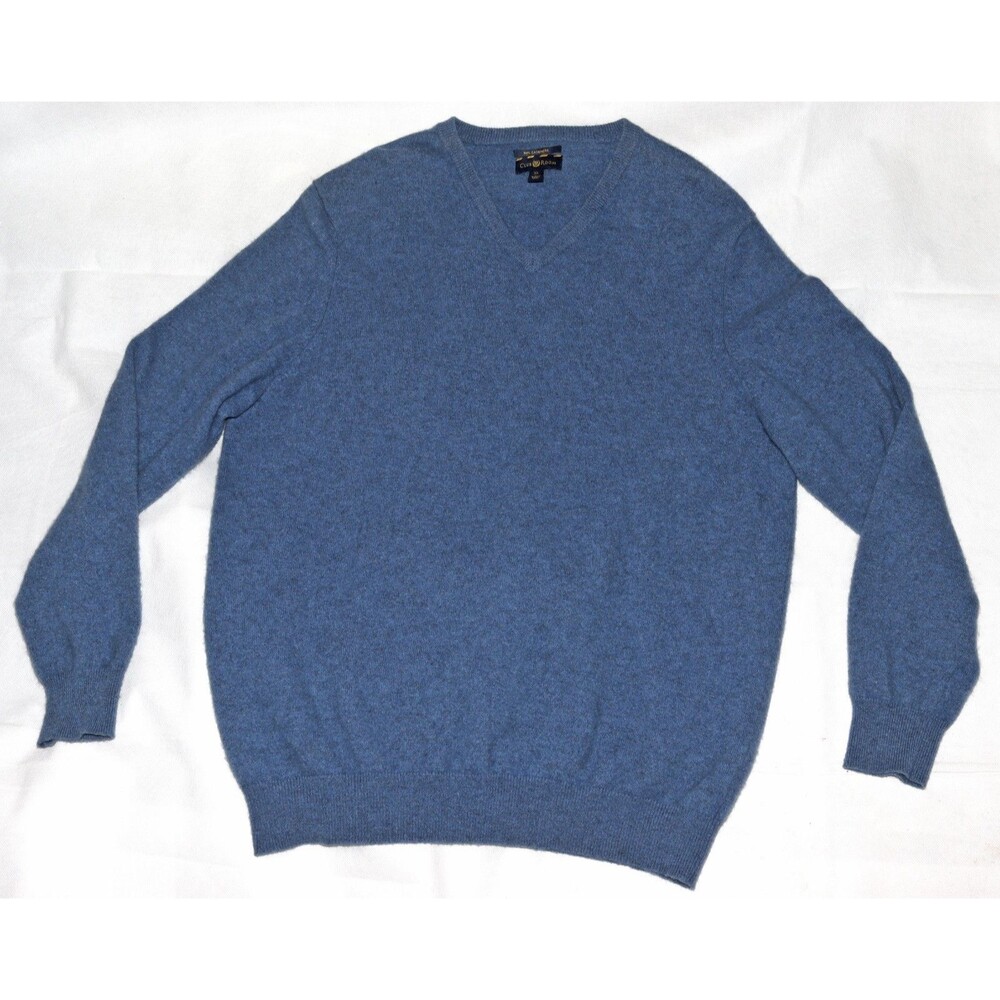 Club Room Men's 100% Cashmere Long Sleeve V-Neck Blue Sweater Size XL